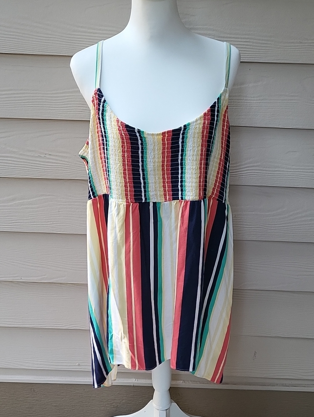 Torrid Playground Stripe Challis Smocked Tank Size 3X